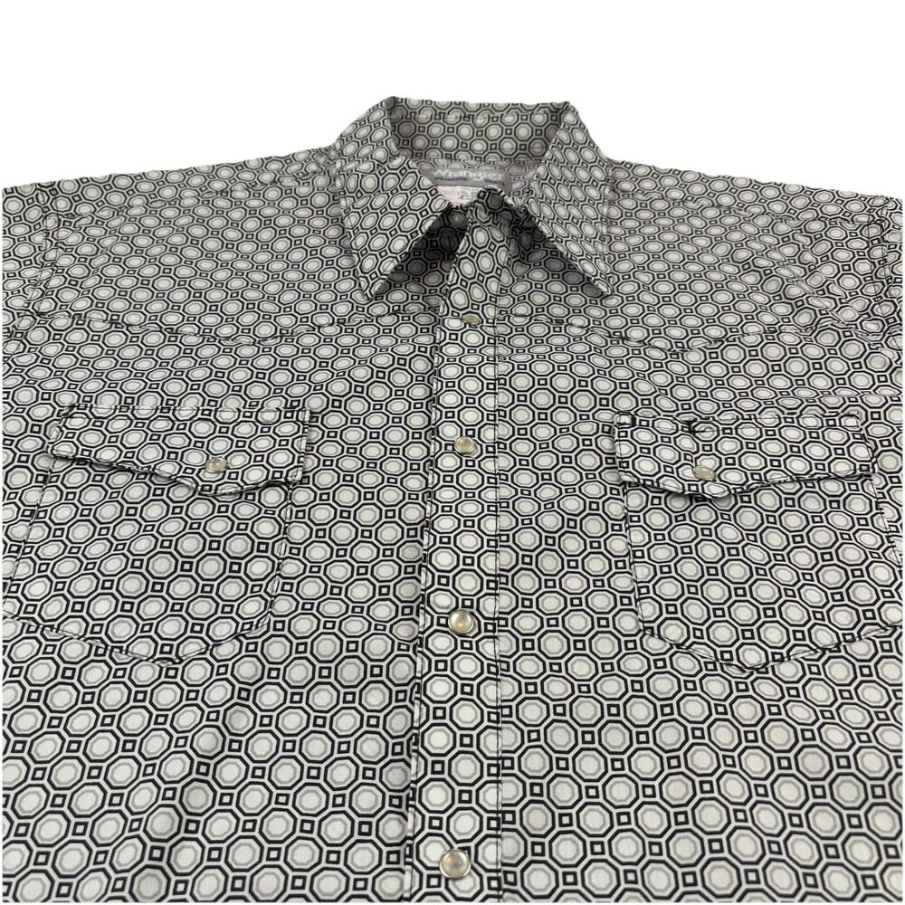 Wrangler Pearl Snap Shirt Geometric All Over Print Mens XL Short Sleeve
